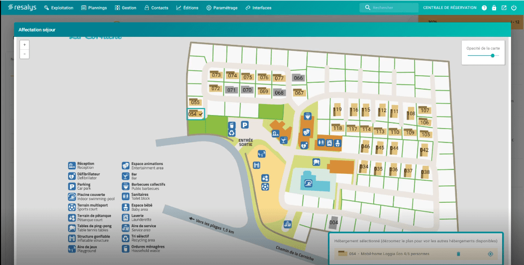 Affectation d’emplacement sur carte interactive dans Resalys